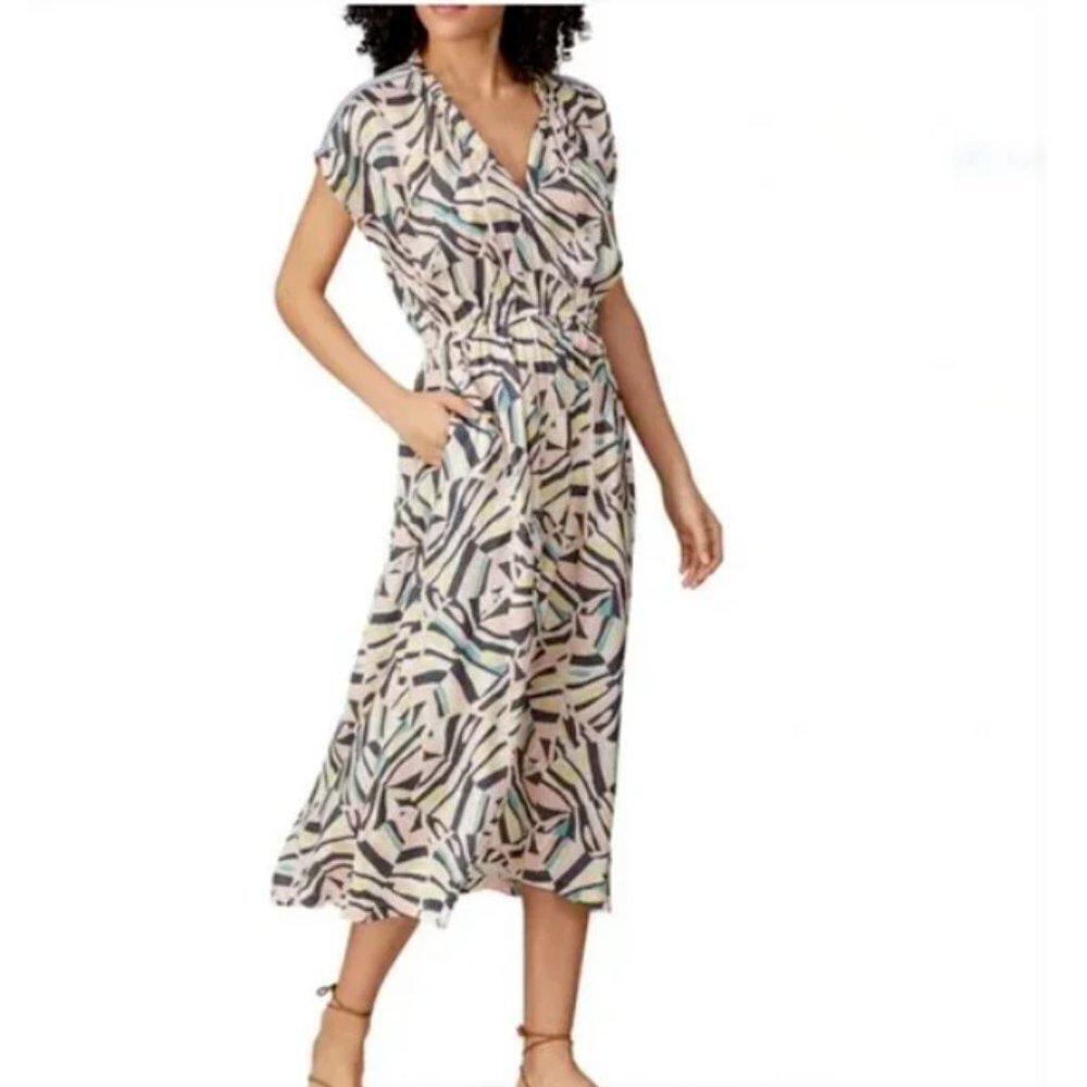 Sita Murt Multicolor Short Sleeve V-Neck Pockets Dress Size 42